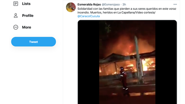 Captura de pantalla de video difundido en Twitter del incendio en Cúcuta, Colombia.