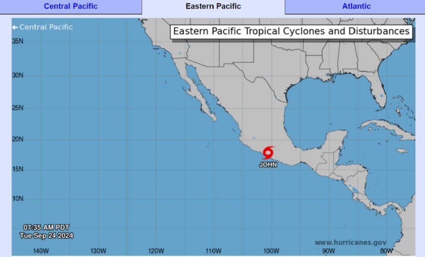 Se prevé que John arroje de 15 a 30 centímetros (6 a 12 pulgadas) de lluvia en áreas costeras del estado de Chiapas hasta el jueves.