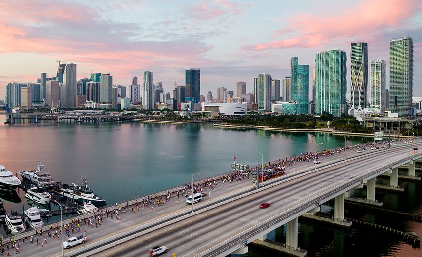 Fabulosa vista de Miami, durante el maratón anual de la ciudad.