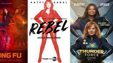 En esta combinación de fotos, el arte promocional para Kung Fu, una serie de TV que se estrena el 7 de abril en The CW; Rebel una serie de TV que se estrena el 8 de abril por ABC; y Thunder Force, una película de comedia que debuta el 9 de abril en Netflix.&nbsp;