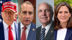 El expresidente Donald Trump y los congresistas Mario Díaz-Balart, Carlos Giménez y María Elvira Salazar.