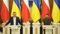 El presidente ucraniano Volodymyr Zelenskyy (derecha) y su homólogo polaco Andrzej Duda en una conferencia de prensa en Kiev, Ucrania, el domingo 22 de mayo de 2022. 