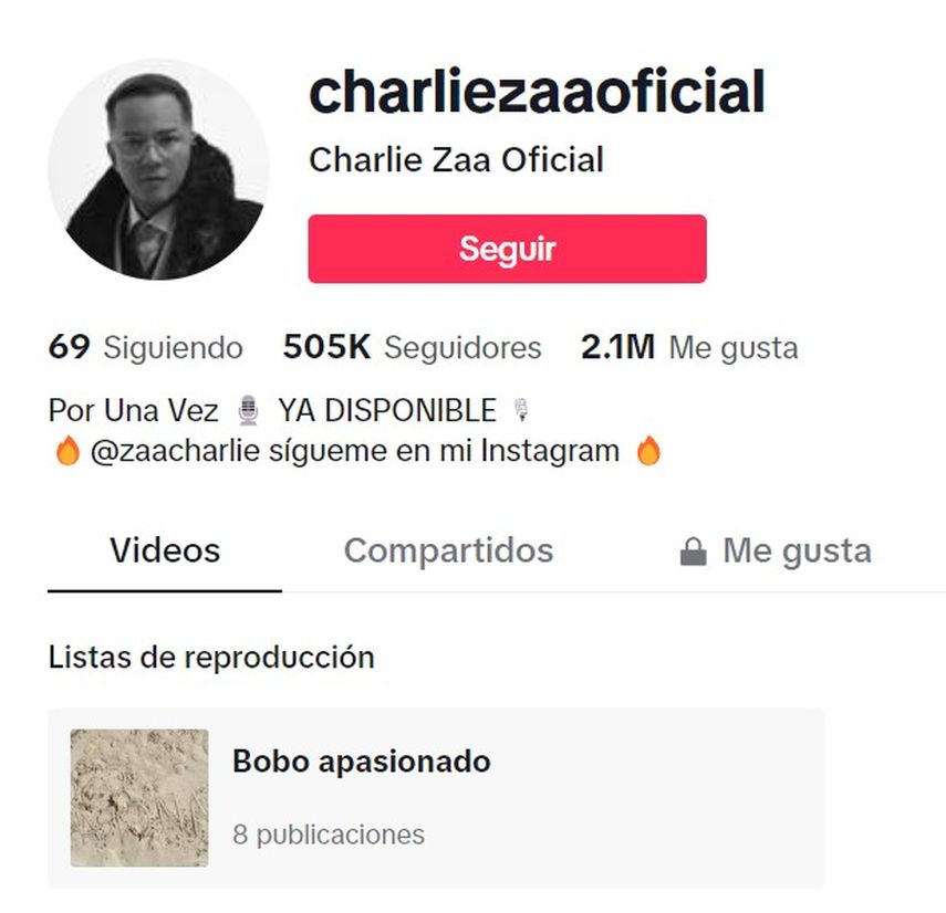 Charlie Zaa registra medio millón de seguidores en TikTok.
