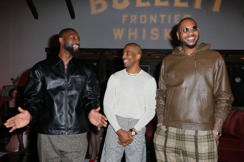 La leyenda del Miami Heat Dwyane Wade, Chris Paul y Carmelo Anthony asisten a la Fiesta del Club de las Estrellas de la NBA el 14 de febrero de 2025 en San Francisco, California.&nbsp;