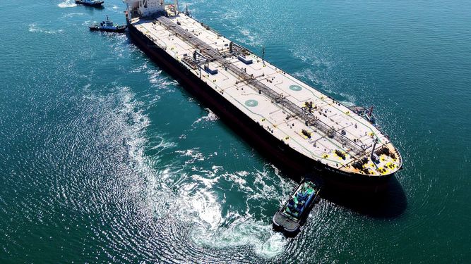 Imgen aérea de un petrolero de China.