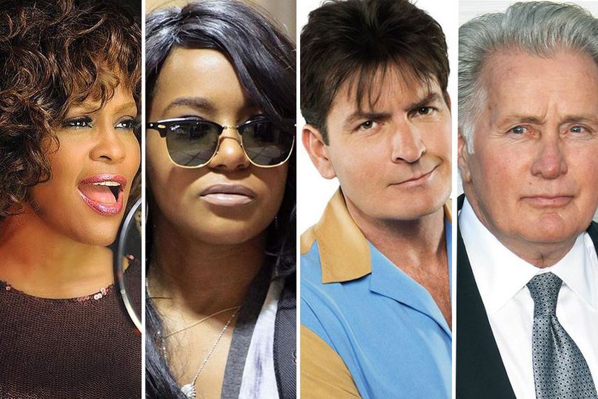 Whitney Houston, Bobbi Kristina Brown, Charlie Sheen y Martin Sheen. (Twitter, EFE, DPA, Archivo)