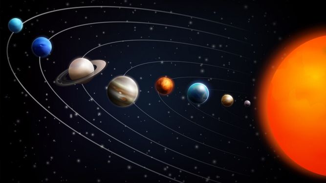 Ilustración de planetas alineados