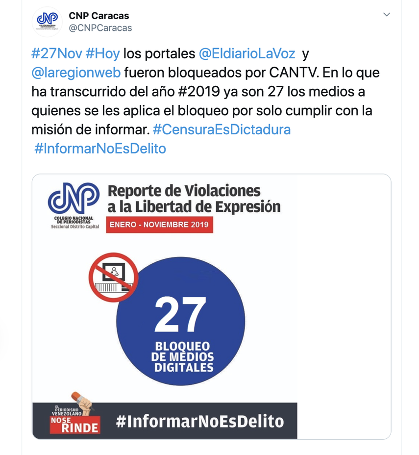 Captura de Pantalla del Twitter de CNP Caracas.&nbsp;