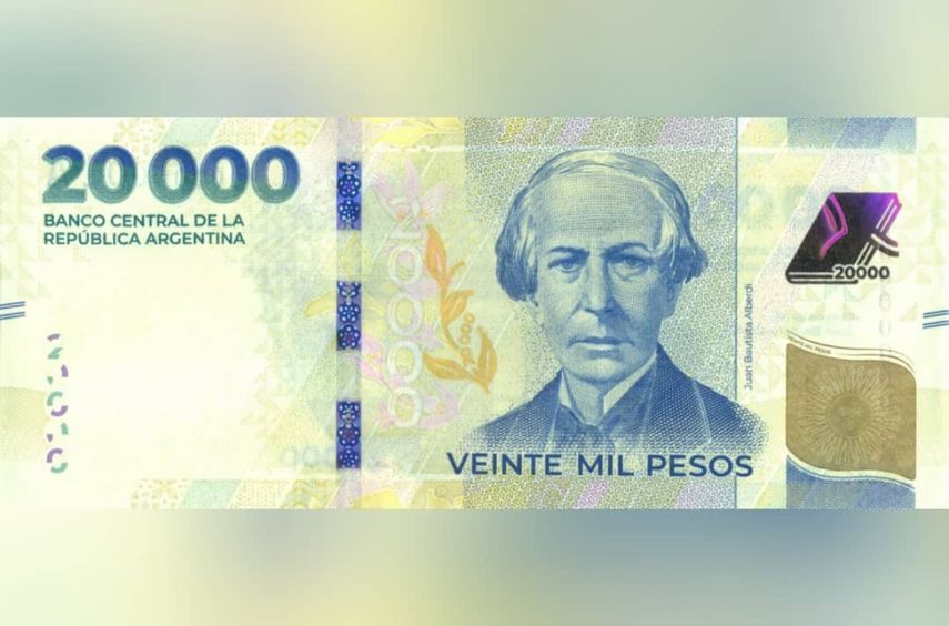 Imagen publicada por el Banco Central de Argentina en Buenos Aires el 13 de noviembre de 2024, que muestra el anverso del nuevo billete de 20.000 pesos que hoy comienza a circular