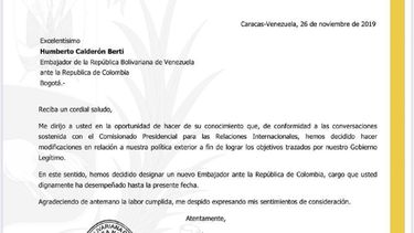 Carta enviada a Humberto Calderon Berti.&nbsp;
