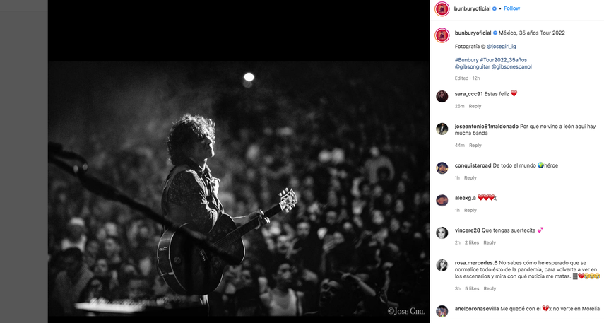 El rockero español Bunbury en una imagen publicada en su perfil en Instagram.&nbsp;