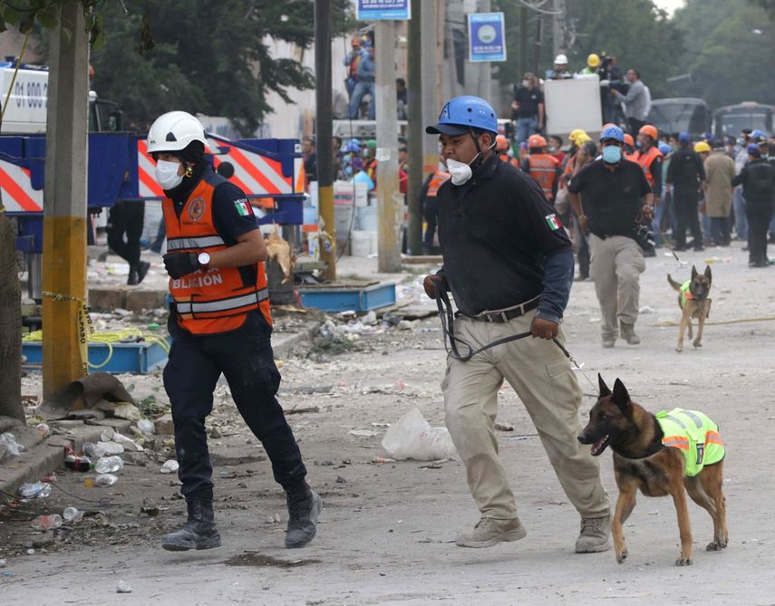 Brigadistas y voluntarios exhaustos continúan con las labores de rescate en los edificios colapsados durante el sismo de magnitud 7.1.