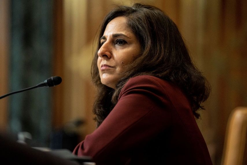 Neera Tanden, nominada del presidente Joe Biden para dirigir la Oficina de Administración y Presupuesto de la Casa Blanca (OMB), durante una audiencia ante la Comisión de Presupuesto del Senado en el Capitolio en Washington. &nbsp;