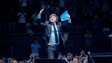 El presidente de Argentina, Javier Milei, interviene durante la última jornada del Madrid Economic Forum, en el Palacio de Vistalegre, a 8 de junio de 2025, en Madrid, España.&nbsp;