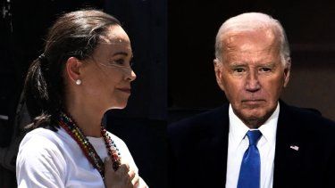 La opositora venezolana María Corina Machado y el presidente estadounidense Joe Biden.&nbsp;