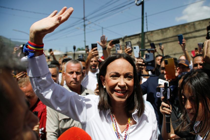 La líder opositora María Corina Machado llega a votar durante las elecciones presidenciales en Caracas, Venezuela, el domingo 28 de julio de 2024.