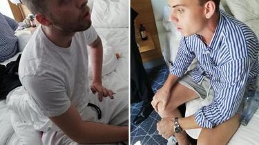 En este par de fotos proporcionadas por los Carabineros italianos, los adolescentes estadounidenses Gabriel Christian Natale Hjorth, derecha, y Finnegan Lee Elder, permanecen sentados en su habitación de hotel en Roma.