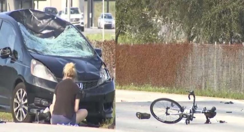 Imágenes del momento del accidente cuando una mujer arrolló a un grupo de 25 ciclistas en Davie, al sur de la Florida.&nbsp;