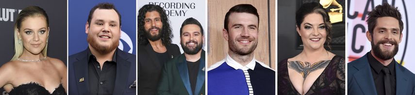 Una combinaci&oacute;n de fotograf&iacute;as con Kelsea Ballerini, Luke Combs, Shay Mooney y Dan Smyers, de Dan + Shay, Sam Hunt, Ashley McBryde y Thomas Rhett, quienes encabezan las nominacines a los Premis Musicales CMT 2020 con tres nominaciones cada uno.&nbsp;