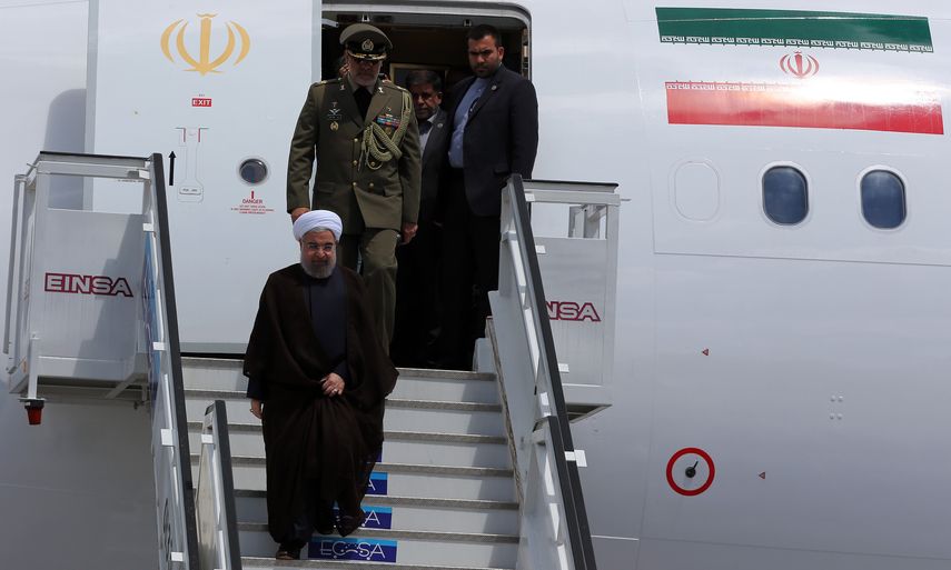 El presidente de Irán, Hasán&nbsp;Rohaní &nbsp;arriba al aeropuerto José Martí en La Habana, Cuba
