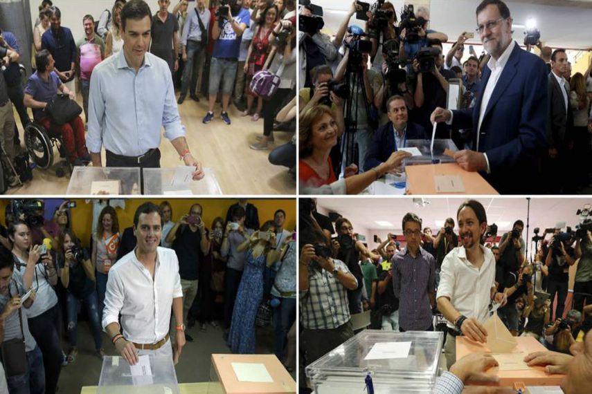 Los cuatros principales candidatos de las elecciones: Pedro Sánchez (PSOE); Mariano Rajoy (PP); Albert Rivera (Ciudadanos); Pablo Iglesias (Unidos Podemos) (CORTESÍA/El País)