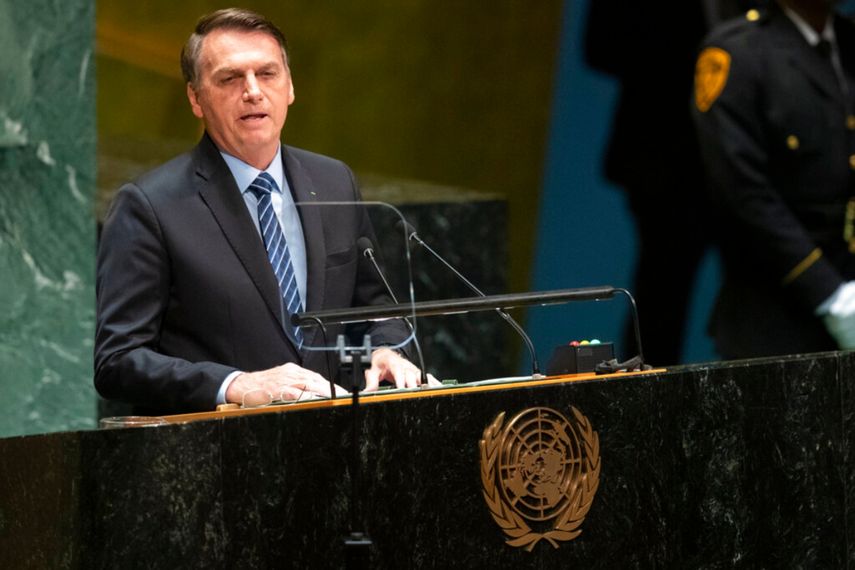 El presidente de Brasil Jair Bolsonaro hablando ante la Asamblea General de las Naciones Unidas el 24 de septiembre del 2019.&nbsp;