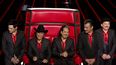 De izquierda a derecha, los integrantes de Los Tigres del Norte: Luis Hernández, Jorge Hernández, Hernán Hernández, Eduardo Hernández y Óscar Lara en una conferencia de prensa acerca de La voz México, el 14 de marzo de 2016 en Ciudad de México.&nbsp;