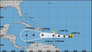 Cono de trayectoria de la tormenta tropical Isaac.