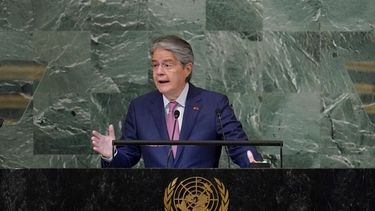 El presidente de Ecuador Guillermo Lasso habla ante la Asamblea General de la ONU el miércoles 21 de septiembre del 2022.