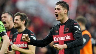 Patrik Schick del Bayern Leverkusen celebra la victoria de su equipo ante el Hoffenheim en la Bundesliga el sábado 30 de marzo del 2024.&nbsp;
