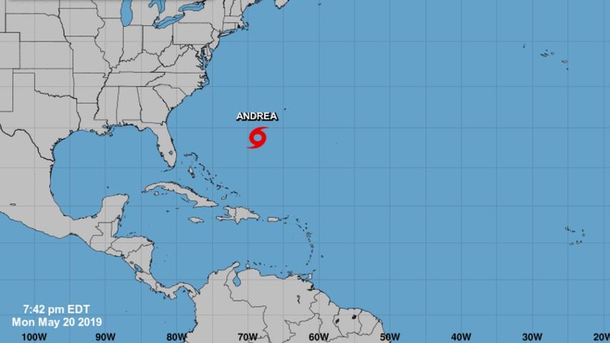 Captura de pantalla de NOAA que ubica a la depresión subtropical Andrea en el océano Atlántico.