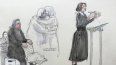 Este boceto judicial, creado el 26 de marzo de 2025, muestra a la actriz francesa Fanny Ardant hablando junto al actor francés Gerard Depardieu durante el juicio, en el que se le acusa de abusar sexualmente de dos mujeres durante un rodaje en 2021, en el Tribunal Penal de París.