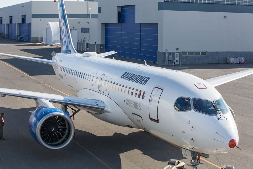 Vista de un avión Bombardier,&nbsp;modelo C Series, que puede transportar entre 100 y 150 pasajeros.
