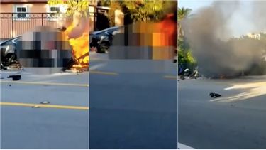 Un video grabado con el celular de un testigo muestra como el conductor y el pasajero que iba en el asiento delantero no lograron escapar del auto incendiado, mientras que un tercer ocupante, que fue lanzado del vehículo por el impacto, resultó con serias lesiones.