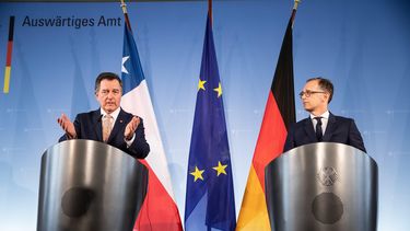 &nbsp;El ministro de Exteriores de Alemania, Heiko Maas, y su homológo chileno, Roberto Ampuero.