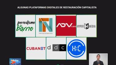 El conductor del segmento Las Razones de Cuba, Humberto López mostró bajo el título “Algunas plataformas digitales de restauración capitalista”, los logos de los medios de prensa Periodismo de Barrio, Tremenda Nota, ADNCUBA, Hypermedia, Cubanet, Diario de Cuba y La Hora de Cuba.