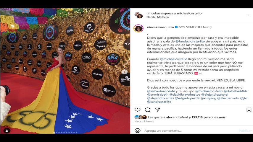 La modelo venezolana Ninoska Vasquez protesta en la gala Fundación Starlite 2024 en Marbella, España, por la dictadura que vive su país.