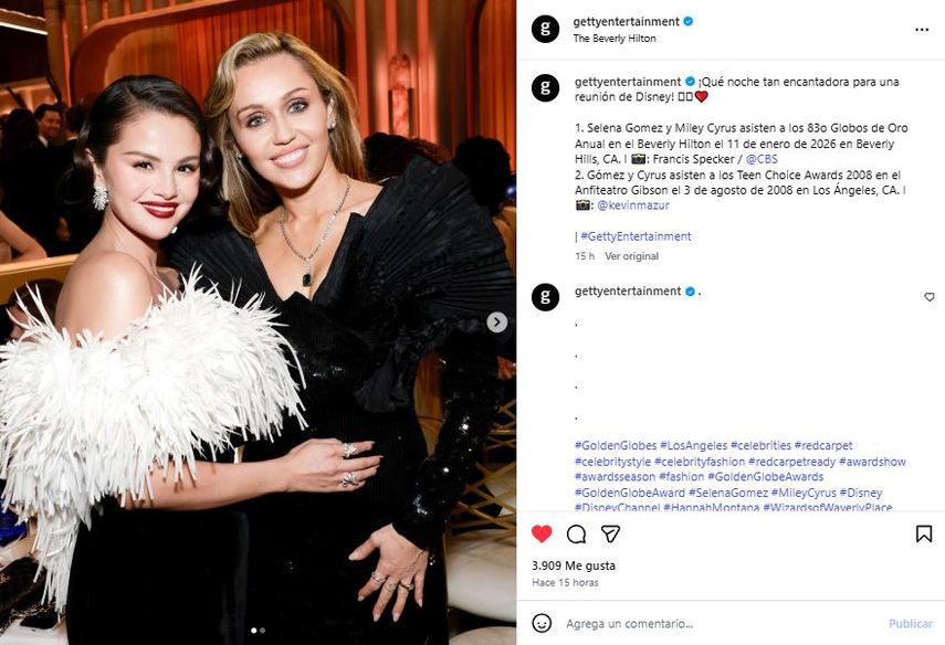 Selena Gómez y Miley Cyrus en los Golden Globes 2026.