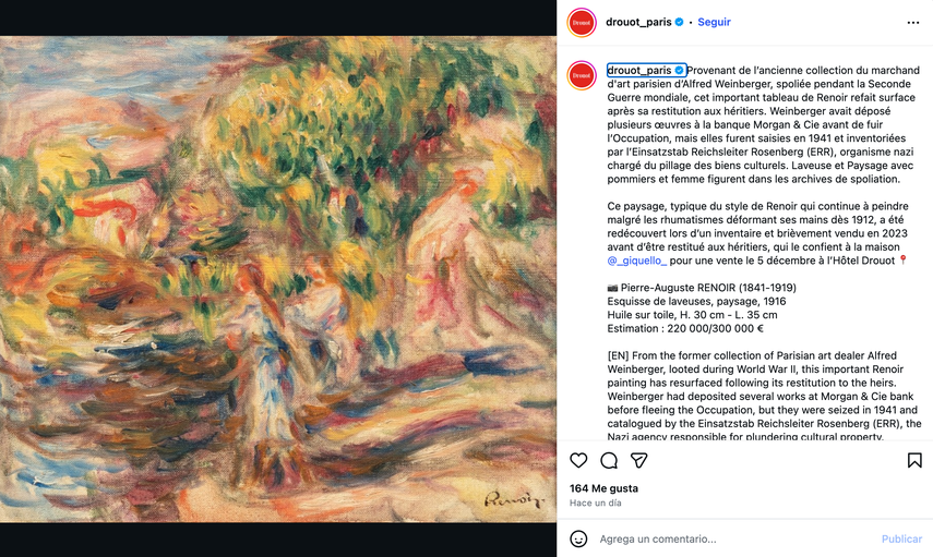 Durante la Segunda Guerra Mundial, el cuadro fue confiscado por los nazis, al igual que toda su colección, que incluía cinco obras de Renoir y una de Delacroix.