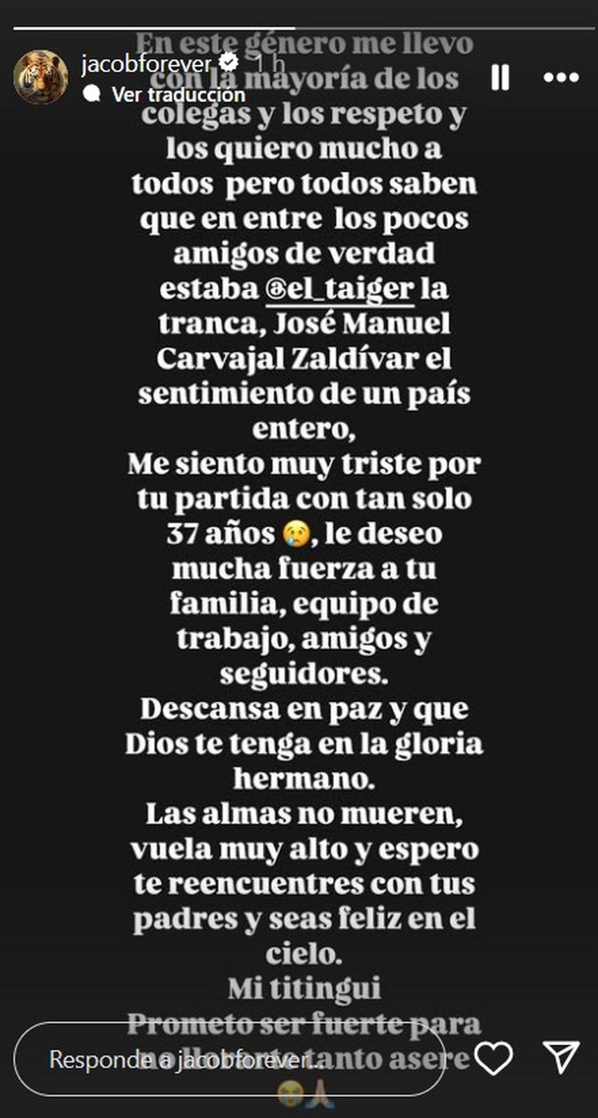 El músico cubano Jacob Forever reacciona a la muerte de El Taiger.