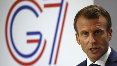 El presidente de Francia, Emmanuel Macron, durante su última conferencia de prensa en la cumbre del G7, el lunes 26 de agosto de 2019, en Biarritz, Francia.