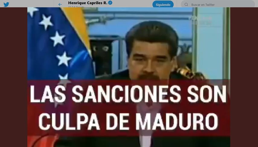 Captura de pantalla de un video publicado por el líder opositor venezolano Henrique Capriles en su cuenta oficial de Twitter.