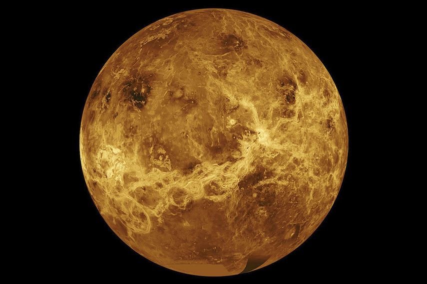 En esta imagen proporcionada por la NASA se ve al planeta Venus a partir de datos captados por las naves espaciales Magellan y Pioneer Venus Orbiter.&nbsp;