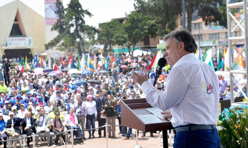 El presidente Juan Manuel Santos en Soacha, en las afueras de Bogotá