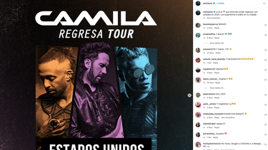 Publicación sobre la nueva gira de Camila en el perfil en Instagram de la banda.&nbsp;