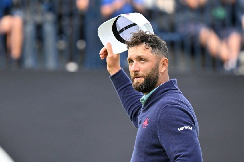 El español Jon Rahm reacciona durante la celebración de la edición número 153 del Open Championship, el 27 de julio de 2025.