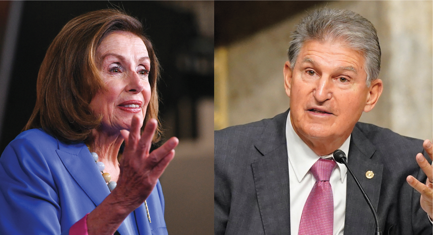 La presidenta de la Cámara de Representantes, Nancy Pelosi, y el senador demócrata, Joe Manchin.&nbsp;