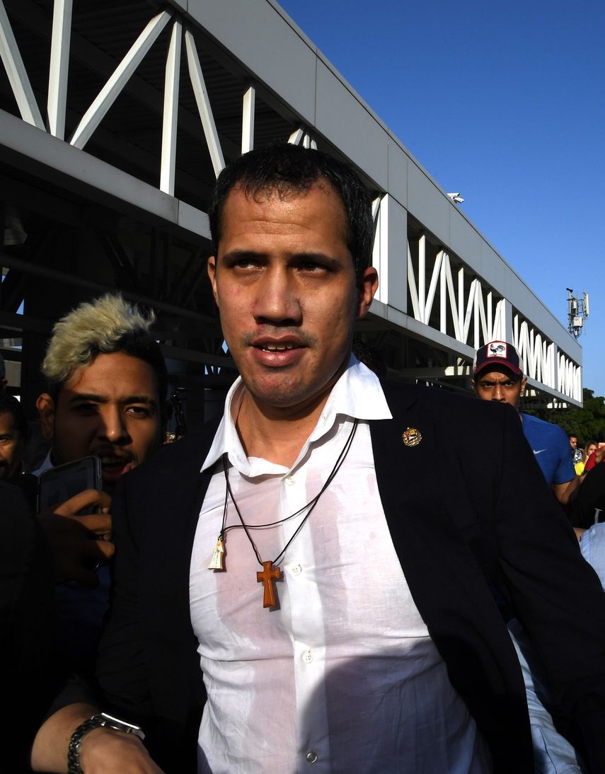 El presidente encargado de Venezuela, Juan Guaid&oacute; a su arribo a Venezuela, este 11 de febrero de 2020.