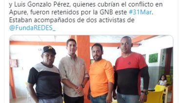 CAPTURA DE PANTALLA/ Mensaje difundido en las redes sociales sobre la desaparición de los dos periodistas y activistas sociales.&nbsp;