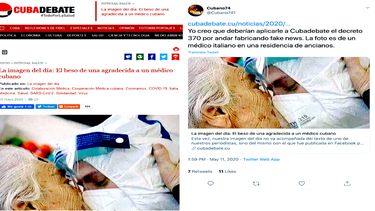 Capturas de pantalla en redes sociales con la noticia publicada por Cubadebate.&nbsp;
